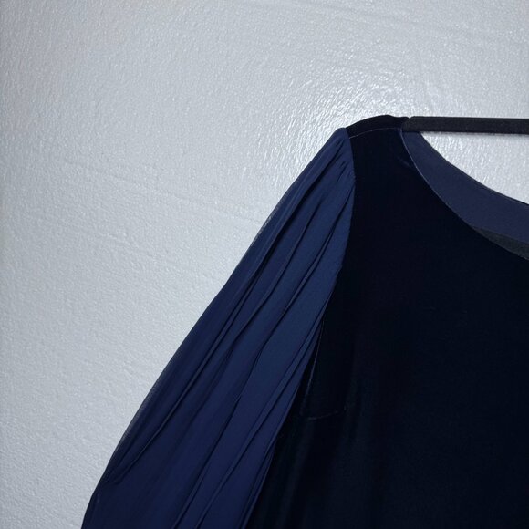 Eliza J Womens Size 8 Blue Velvet Cocktail Dress Pleated Chiffon Sleeves Holiday - Picture 15 of 16